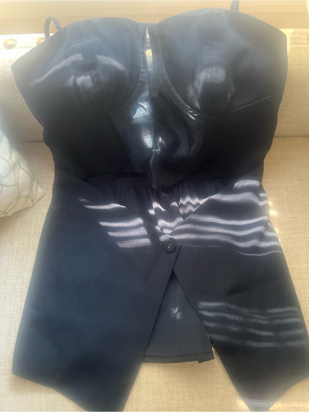 Navy Blue Peplum Bustier Top Camisole Signed Blake The Drop